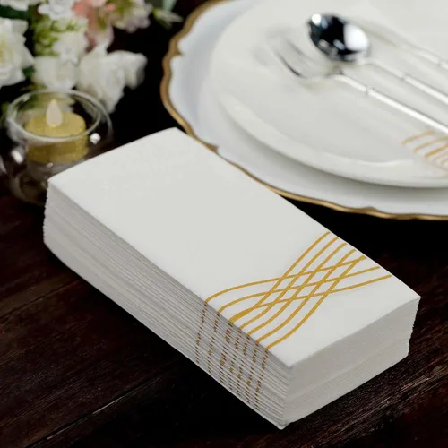 Efavormart - Paquete de 20 servilletas desechables de papel de lino suave de papel de lino Airlaid de lámina dorada, color blanco Oro