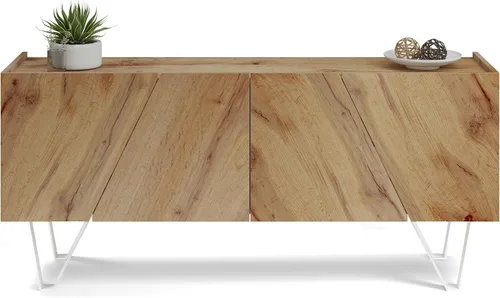 Mobili Fiver, Emma - Aparador de 4 puertas con patas blancas, roble rústico, fabricado en Italia Madera rústica con patas blancas
