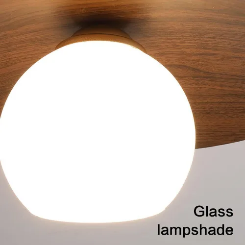 Miniatura 6 de Lámpara de techo minimalista moderna de globo de vidrio blanco redondo con veta de nuez, lámpara de techo semiempotrada con veta de madera nórdica
