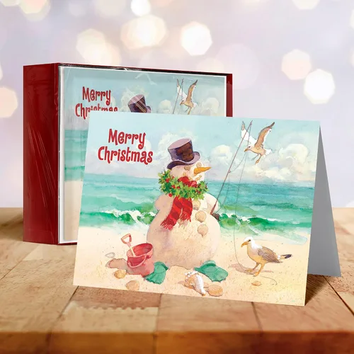 Miniatura 7 de Red Farm Studios Designer Greetings - Tarjetas de Navidad en caja, diseño de hombre de arena de playa con gaviotas
