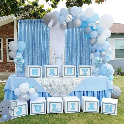 Miniatura 7 de B-COOL Cortinas de Fondo de Lentejuelas Azul Bebé 2 Piezas 2ftx8ft Fotografía para Fiestas Fondo Brillante Cortinas para Prom Bodas Baby Shower