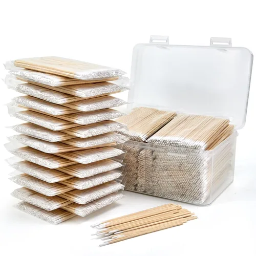 Miniatura 11 de 800 hisopos de algodón puntiagudos con estuche de almacenamiento, hisopos de algodón con punta de precisión de microblading de 4 pulgadas con palos