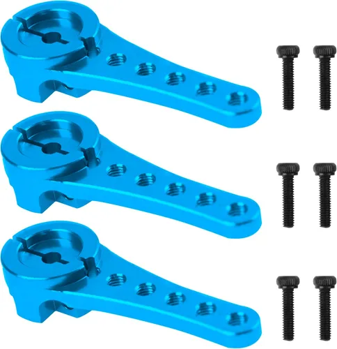Paquete de 3 servo de aluminio 25T servo brazo de dirección largo compatible con Futaba Savox Power HD Xcore 1/8 1/10 TRX4 SCX10 RC Crawler (azul)