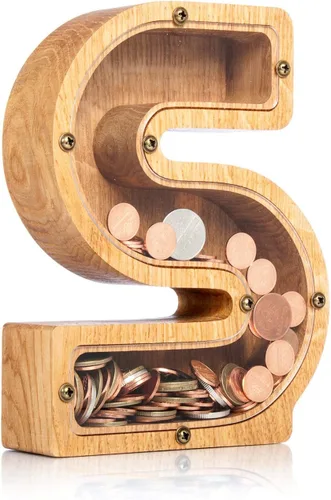 Miniatura 21 de Alcancía de madera personalizada con letra para niños, niñas y adultos, bancos de monedas de madera de roble duradero, 3 tamaños para elegir