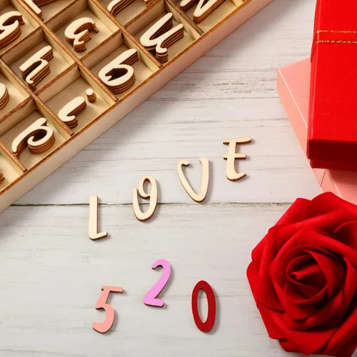 Miniatura 4 de Blulu 248 letras del alfabeto de madera de 1 pulgada, números de letras de madera sin terminar, números para manualidades con bandeja de Color madera