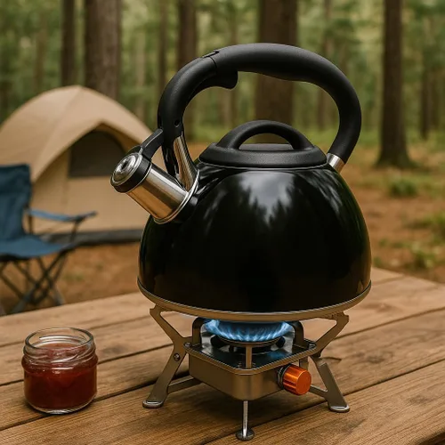 Miniatura 4 de Creative Home Triumph - Hervidor de té silbante de acero inoxidable, 3.5 cuartos de galón, tetera negra Base encapsulada de triple capa, mango
