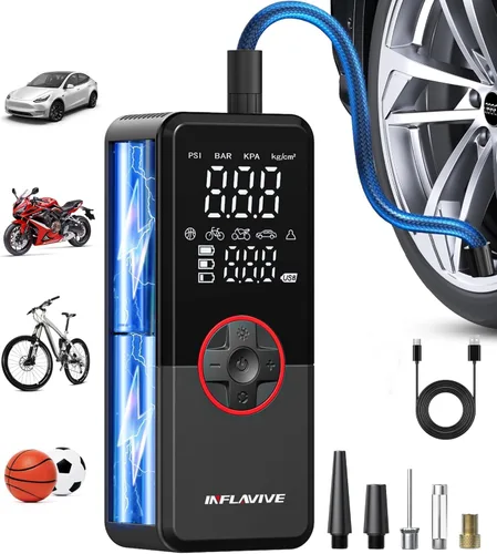 Miniatura 9 de Inflador de neumáticos, compresor de aire portátil, inflado 4 veces más rápido, bomba de aire inalámbrica para neumáticos con medidor digital