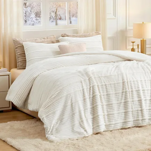 Miniatura 16 de Amélie Home Juego de edredón de Navidad tamaño Queen, juego de ropa de cama de Navidad esponjoso con oso polar, edredón de felpa de forro polar