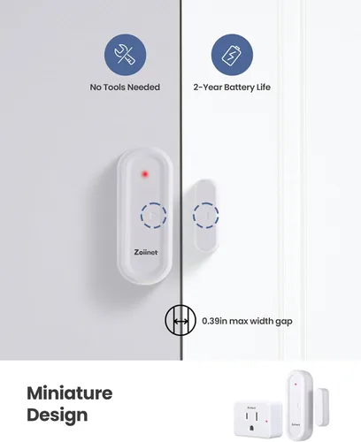 Miniatura 5 de Zoiinet Kit de enchufe de salida de sensor de puerta, mini sensor inalámbrico de ventana de contacto, dispositivos ilimitados de control de grupo