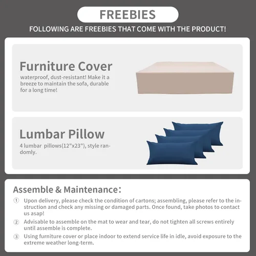Miniatura 7 de Juego de 9 piezas de muebles seccionales para exteriores de mimbre resistente a la intemperie, seccional de patio y mesa de patio de vidrio, cojines