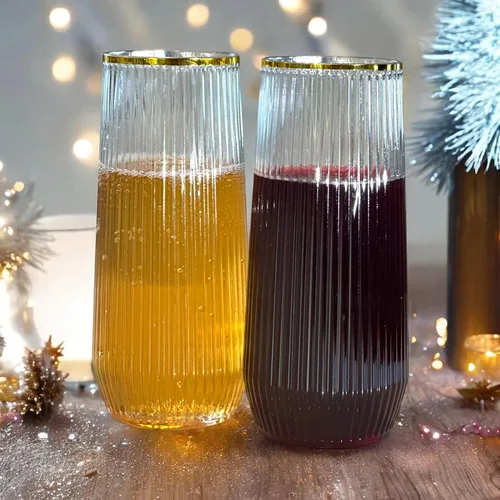 Miniatura 6 de Paquete de 48 vasos de plástico ondulados de origami acanalados, 24 copas de champán de 9 onzas sin tallo y 24 vasos de 12 onzas, vasos desechables