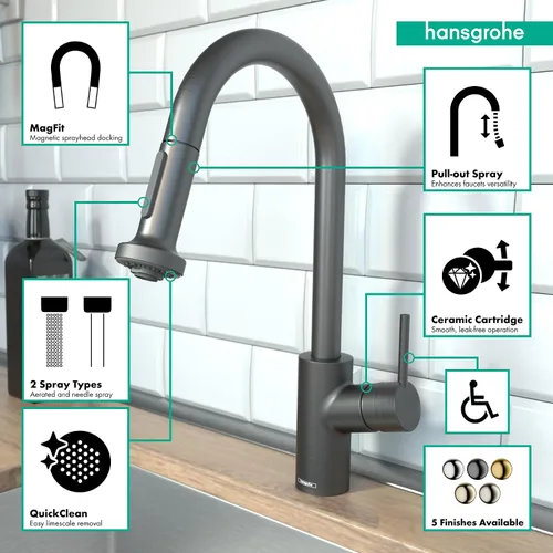 Miniatura 4 de hansgrohe Talis S² - Grifo de cocina de barra negra, grifos de cocina con rociador extraíble, grifo para fregadero de cocina, cabezal rociador