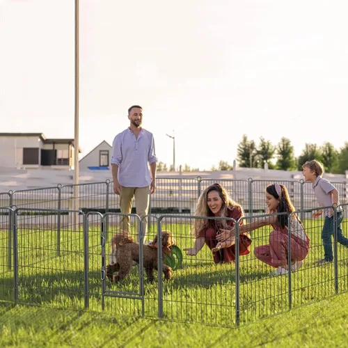 Miniatura 10 de Corralito plegable de metal para perros con puerta de puerta, valla de metal resistente para animales pequeños, perrera para exteriores
