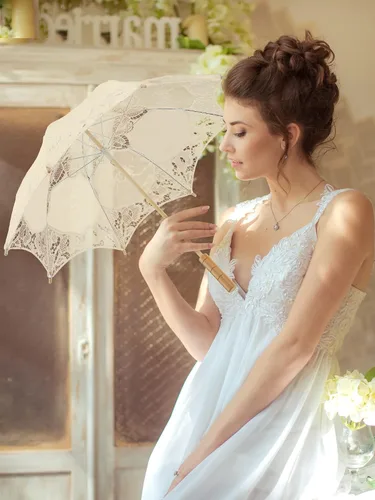 Miniatura 6 de Sombrilla de encaje de 6 piezas, sombrilla de encaje para boda, sombrilla de encaje vintage con asa para dama de honor, niña de las flores