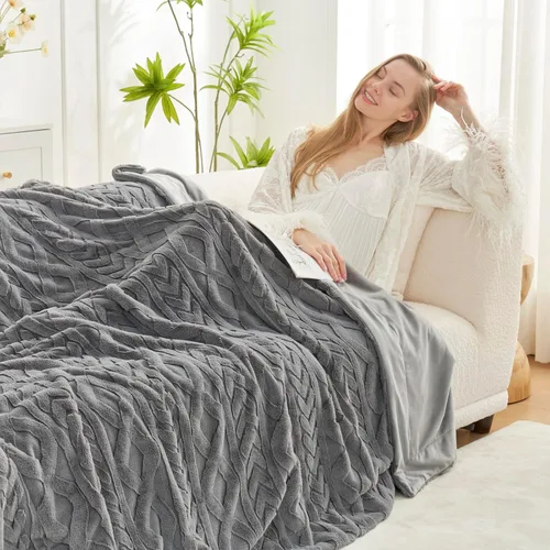 Miniatura 2 de Cozy Bliss - Manta decorativa de piel sintética, de jacquard, mullida, afelpada, suave, gruesa y de verano, para sofá, sala de estar y dormitorio