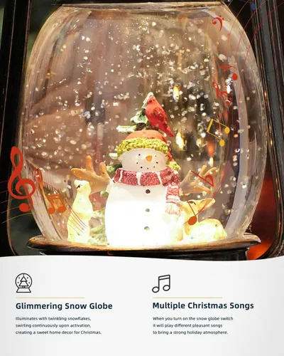 Miniatura 5 de Decoraciones de Navidad para interiores - Globo de nieve musical con temporizador de 6H, escena iluminada de muñeco de nieve, cardenal y ciervo