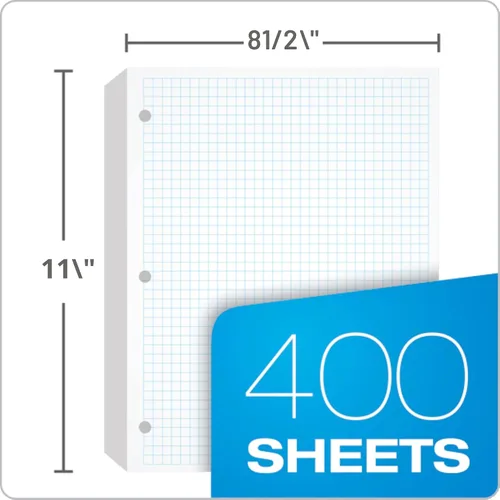 Miniatura 2 de Papel de Relleno Oxford, 8-1/2" x 11", Cuadrícula 4 x 4, 3 Agujeros Perforados, Hojas Sueltas para Carpetas de 3 Anillas, 400 Hojas por Paquete