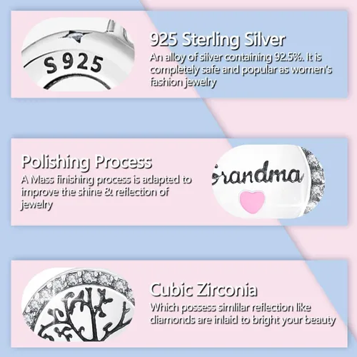 Miniatura 311 de LUXILLA Abalorio de plata de ley 925 para madre, hija, abuela, para familia, amor, madre, hija, abuela, para pulseras, collares, dijes, abalorios
