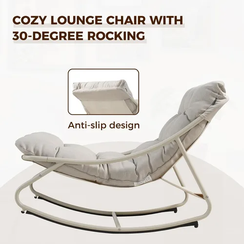 Miniatura 5 de Silla mecedora para exteriores Grand Patio, mecedora de salón de metal con cojín grueso, balancín moderno y cómodo para patio, porche, terraza, Beige