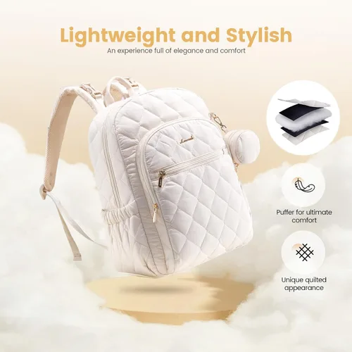 Miniatura 4 de LOVEVOOK Mochila para pañales, bolsa de pañales acolchada para bebé con bolsillos aislados, mochila de pañales de viaje para niños y niñas con Beige