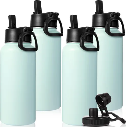 Miniatura 13 de Neihepal Botella de agua aislada de 32 onzas con 2 tapas (tapa con pajilla y boquilla), botellas de agua de doble pared de acero inoxidable 18/8