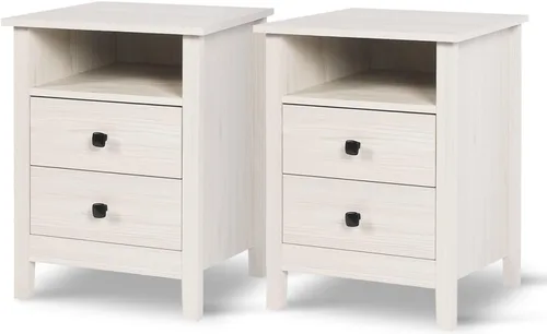 Miniatura 15 de LTMEUTY Juego de 2 mesitas de noche de madera con cajones para mesita de noche de dormitorio, mesita de noche alta con un cajón y armario abierto