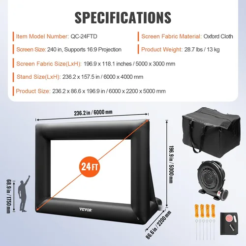 Miniatura 7 de VEVOR Pantalla de Proyector Inflable para Exteriores con Soplador de Aire de 350W Pantalla Inflable de Tela Oxford Pantalla Hinchable para Películas
