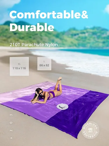 Miniatura 4 de OCOOPA Diveblues S09 - Manta de playa extragrande (8 personas) de nailon de paracaídas, sin arena, resistente al agua, cómoda, compacta y ligera, a