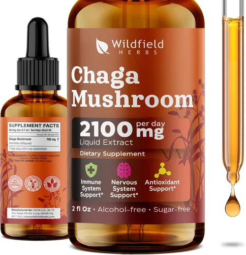 Miniatura 2 de 2 oz de extracto de hongos Chaga gotas 2000 mg (hongo betulinus L.) suplemento de hierbas, 84 porciones, tintura sin alcohol