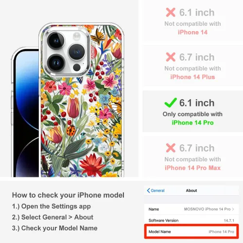 Miniatura 2 de MOSNOVO Funda para iPhone 14 Pro, [Buffertech protección contra caídas de grado militar de 6.6 pies] [Tecnología antidespegar] Diseño de funda Claro