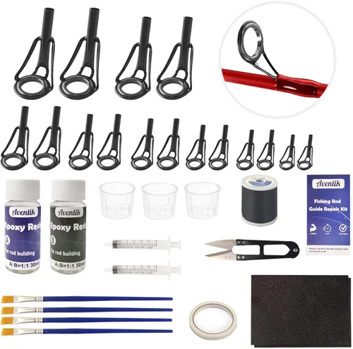 Miniatura 8 de Aventik Fishing Rod Tip Repair Kit Complete with Rod Building Supplies, Glue, Wrapping Thread, Tips Top Eyelet Replacements for Fishing Pole Repair