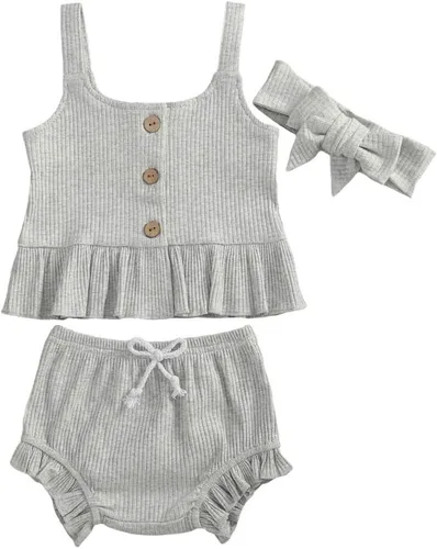 Conjunto de ropa de verano para bebé recién nacida, vestido de tirantes de punto, con volantes y pantalones cortos, conjunto de trajes sólidos
