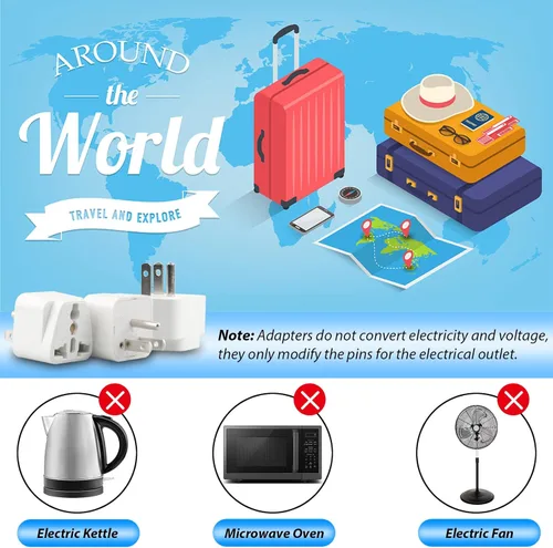 Miniatura 7 de Adaptador de enchufe de Europa a EE. UU., paquete de 3 adaptadores de enchufe de Reino Unido a EE. UU., Adaptador de enchufe de India a EE. UU.