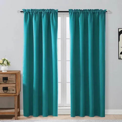 Miniatura 165 de OVZME Cortinas opacas turquesa para tratamiento de ventanas pequeñas, cortinas cortas con bloqueo de luz para ventana de cocina sobre el fregadero