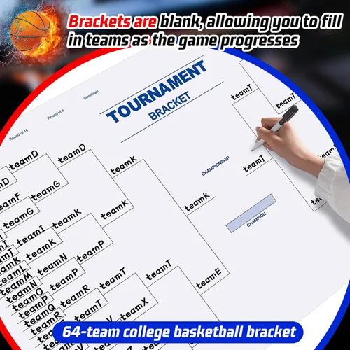 Miniatura 6 de Pasimy Tablero de soporte de torneo de baloncesto para 64 equipos, 24 x 36 pulgadas, reutilizable, para equipo deportivo, borrado en seco, en blanco