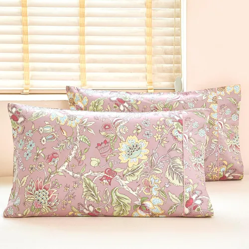 Miniatura 12 de URBONUR Juego de 2 fundas de almohada 100% algodón tamaño Queen con estampado de hojas de jardín y pájaros, fundas de almohada suaves y Hojas verdes
