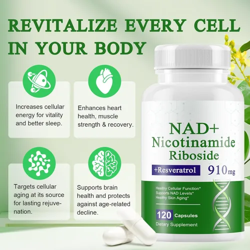 Miniatura 2 de A r b c r n Suplemento de 240 cápsulas, nicotinamida ribósido resveratrol 910mg para hombres y mujeres, suplemento NR para enfoque energético