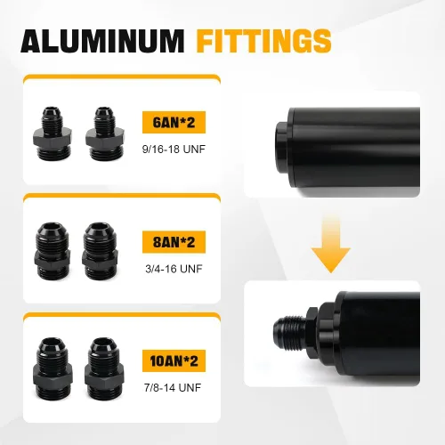 Miniatura 5 de BARTOO Filtro de combustible en línea de 100 micras con adaptador 6AN 8AN 10AN y soporte de montaje de 50 mm para filtrar gasolina, diésel, E85 negro