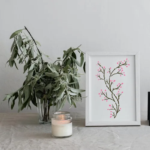 Miniatura 6 de FINGERINSPIRE Plantillas de pintura de ramas de 11.7 x 8.3 pulgadas, ramas grandes desnudas y flores en ciernes, plantilla de plástico PET