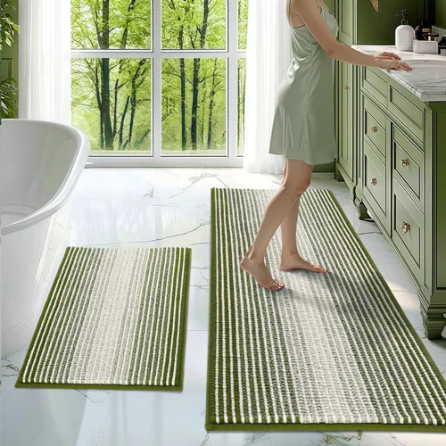 Miniatura 94 de BSICPRO Juegos de Alfombras y Tapetes para Baño, Juego de Alfombra de Baño de Felpilla Gruesa Absorbente de 2 Piezas Antideslizante, Tapetes Suaves