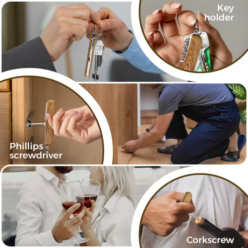 Miniatura 8 de Cuchillo de bolsillo pequeño 6 en 1 – Llavero multiherramienta – Cuchillo de bolsillo compacto para niños con abridor de botellas, abrelatas, 3