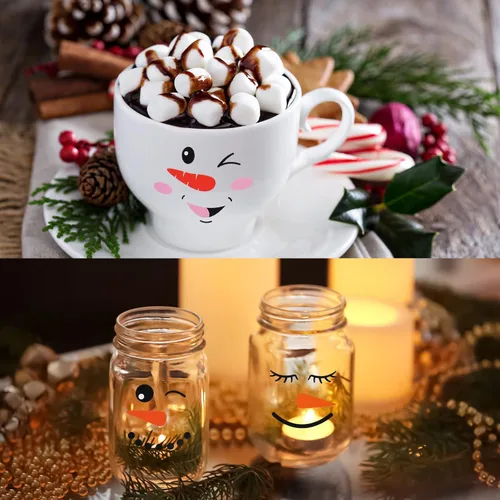 Miniatura 6 de 36 calcomanías de vinilo de Navidad con caras de muñeco de nieve para manualidades, calcomanías de cara de muñeco de nieve, botellas de agua