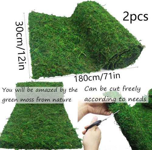 Miniatura 2 de FAICOIA 2 Piezas Camino de Mesa de Musgo Musgo Seco para Manualidades Rollo de Musgo Verde para Jardines de Hadas Boda Bosque 12" x 71" Tapete