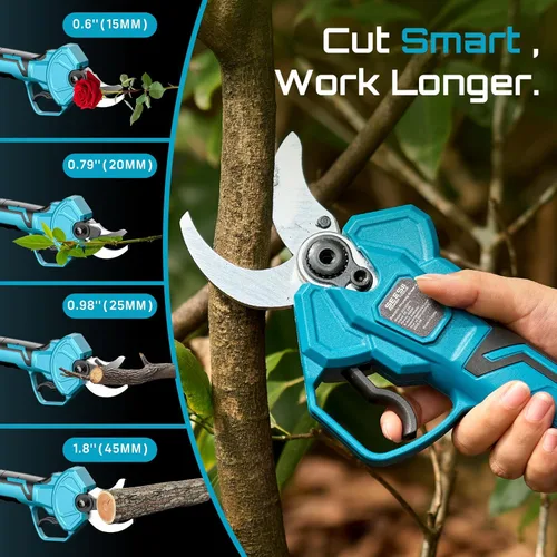 Miniatura 5 de SEESII Tijeras de podar eléctricas de poste: Diámetro de corte de 1.8" Podadora eléctrica inalámbrica 2-en-1 - Motor sin escobillas, baterías dobles
