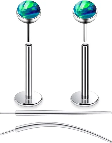 Miniatura 14 de F136 - Aretes de titanio 20/18/16G sin rosca, con parte trasera plana, multicolor, ópalo, nariz, labret Medusa Monroe, piercing con forma cónica