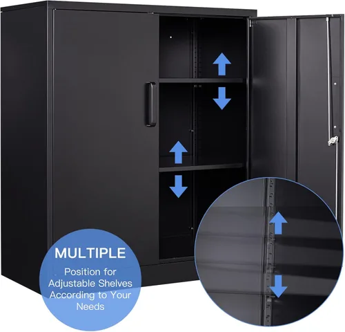 Miniatura 7 de Yizosh Armario de almacenamiento de metal con 2 puertas y 2 estantes ajustables, armario de pared de garaje de 35.5 pulgadas, gabinete de mostrador
