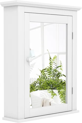 Botiquín blanco con espejo, almacenamiento ajustable montado en la pared para baño, sala de estar, dormitorio, entrada y cocina