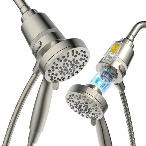 SANYCASA Cabezal de ducha filtrado con sistema de acoplamiento magnético, cabezal de ducha de mano de alta presión con filtro KDF para agua dura, 6