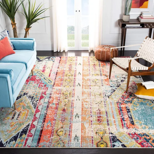 Miniatura 8 de SAFAVIEH Madison Collection - Alfombra decorativa de 2 pies 2 pulgadas x 4 pies, verde y naranja, diseño tribal envejecido, no desprende pelusa