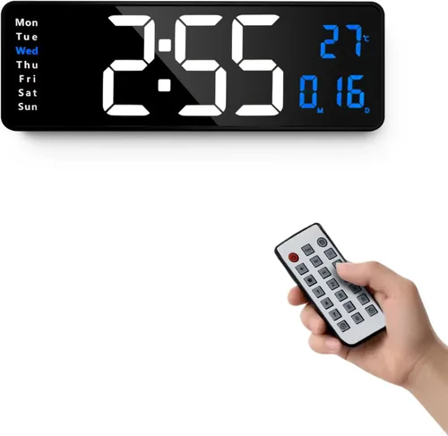 Lgooiin Reloj de pared digital con pantalla grande, 16.2 pulgadas, reloj digital LED con control remoto para decoración de sala de estar, atenuador